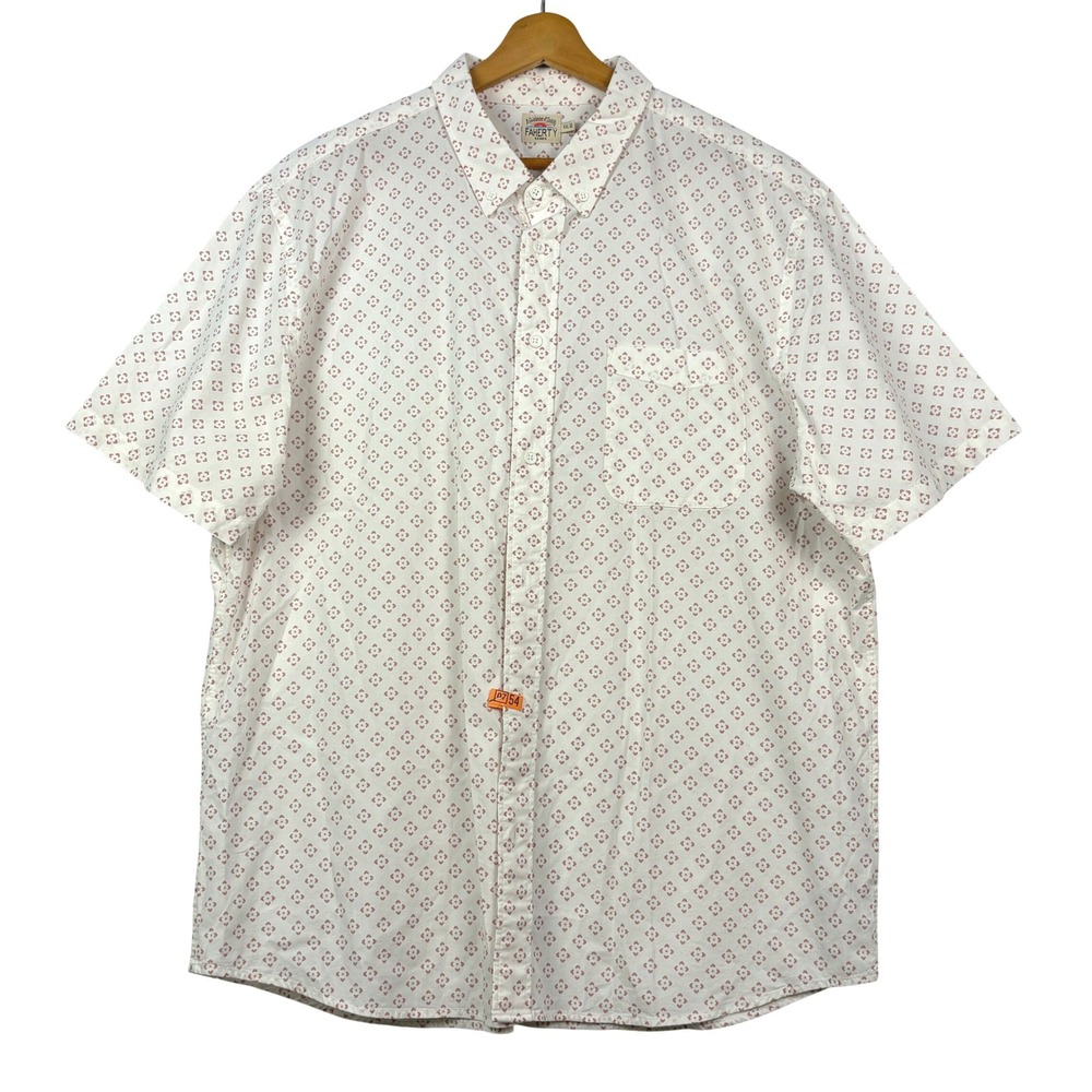Faherty Brand Mens Short Sleeve‎ Button Down Shirt  XXL White Red Coastal Casual